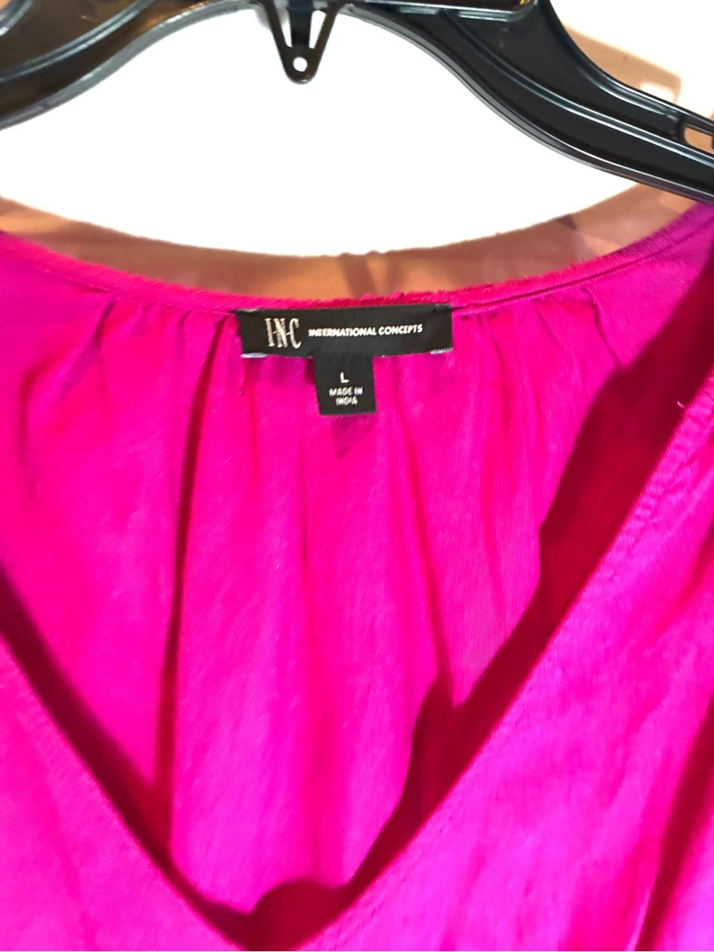 INC International Concepts Magenta Smocked V-Neck Puff Sleeve Dress Size Large - Picture 5 of 11